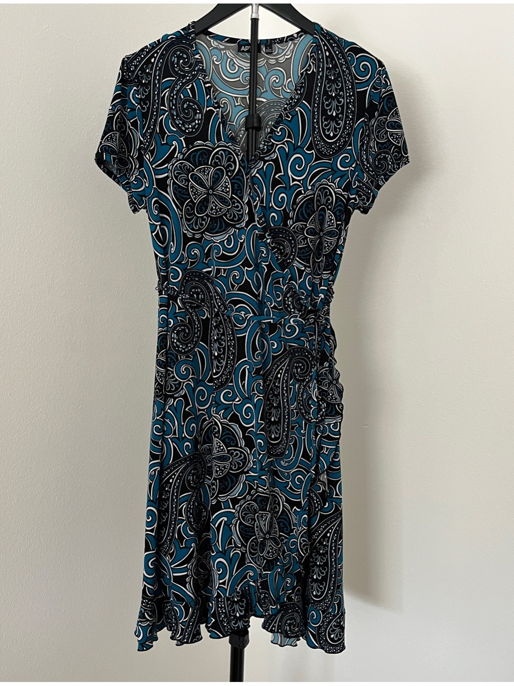 Apt 9 Teal Paisley Wrap-Style Dress | Large | Ruffle Hem Detail